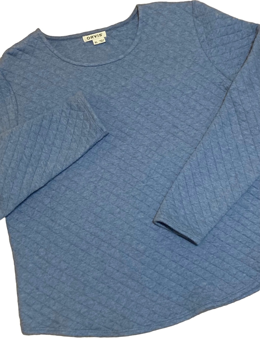 Orvis 100% Cotton Quilted Round Neck Sweatshirt, Sz XL # 2TYS, Heather Blue Boxy